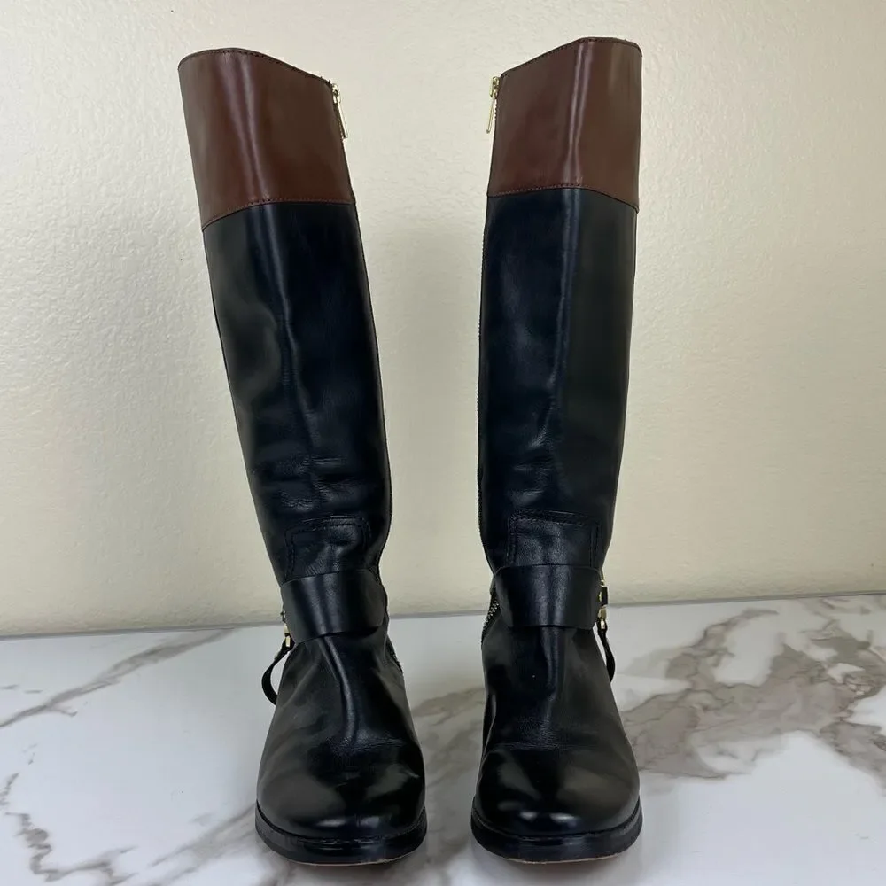 Michael Kors Women Size 6.5 Fulton Harness Two Tone Leather Riding Boots